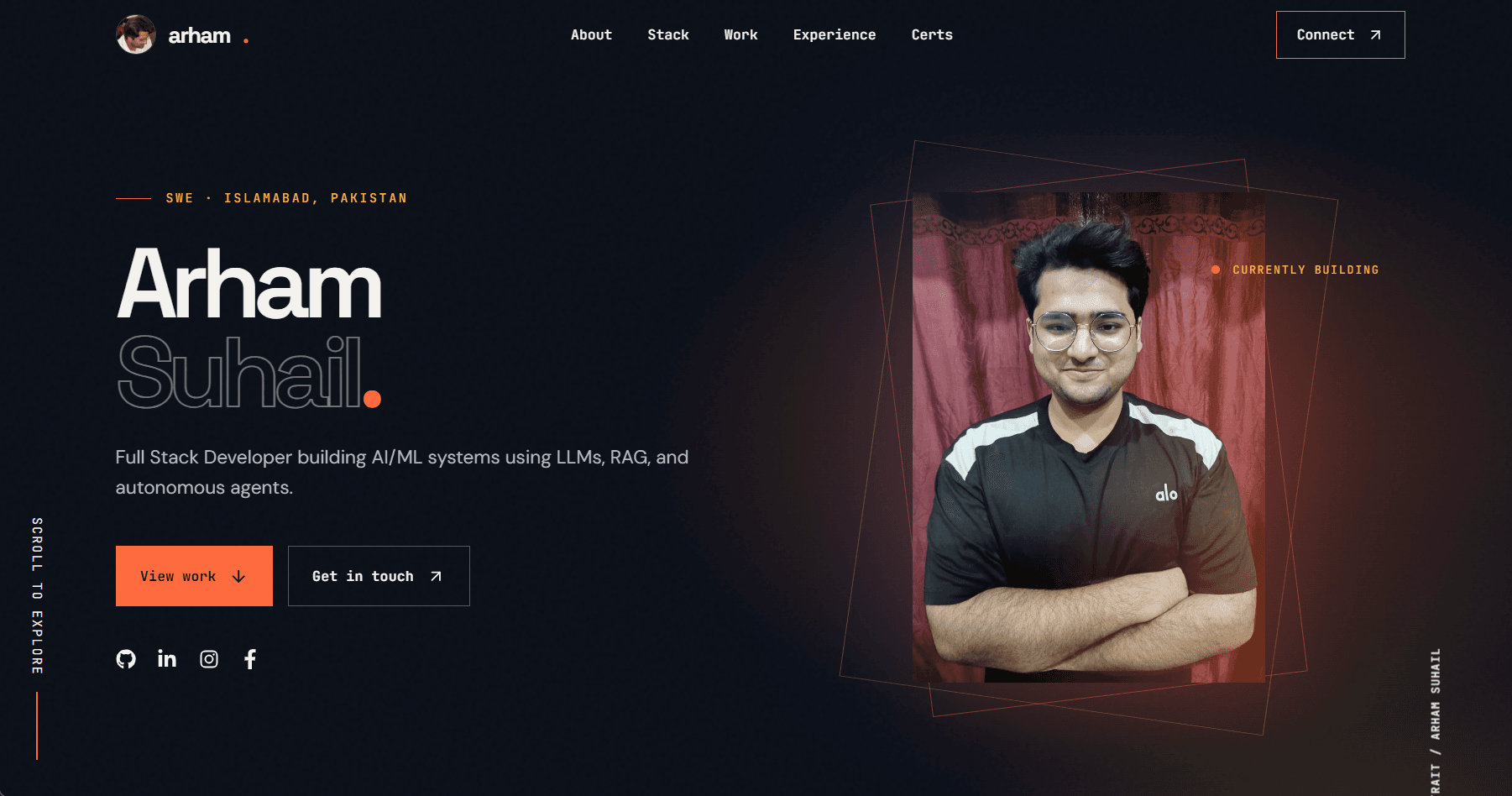 Screenshot of the personal portfolio homepage