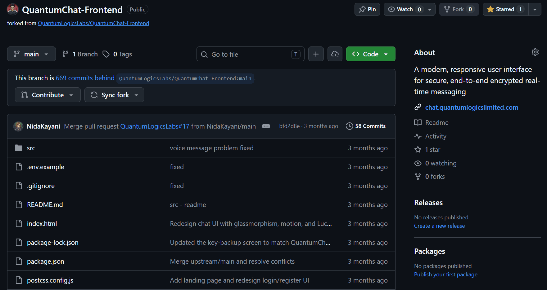 Screenshot of the QuantumChat chat interface